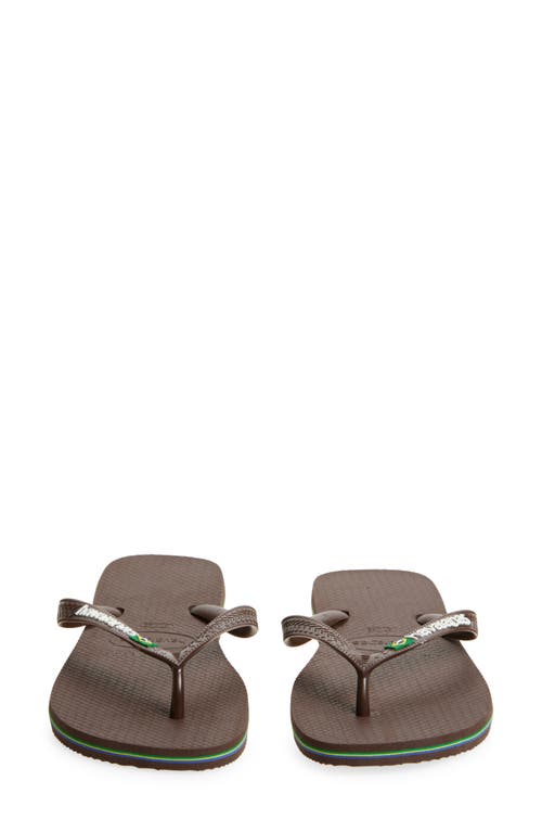 Havaianas Brazil Logo Flip Flop In Dark Brown/white