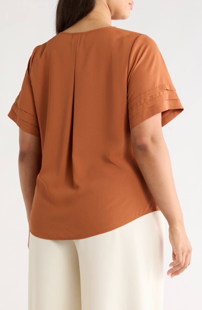 AK ANNE KLEIN Pleat Popover Top, Alternate, color, Cedar Spice