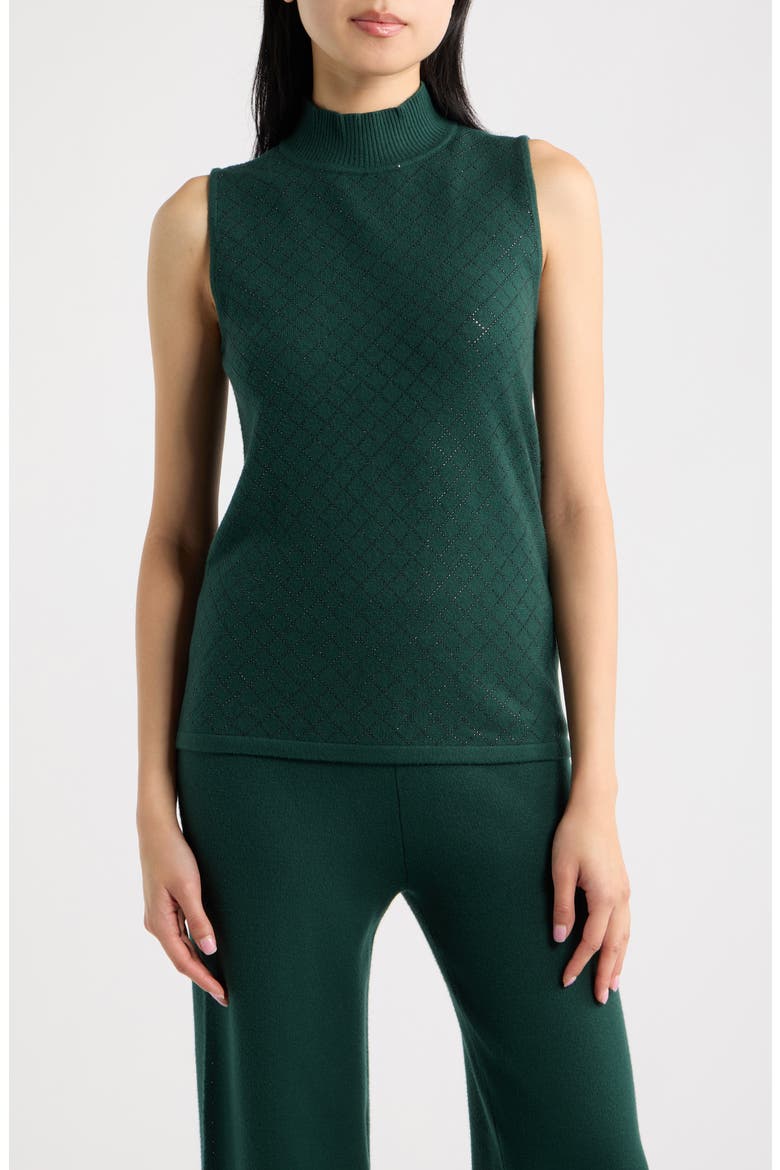 Diamond Quilted Mock Neck Sweater Tank, Main, color, PINE FOREST