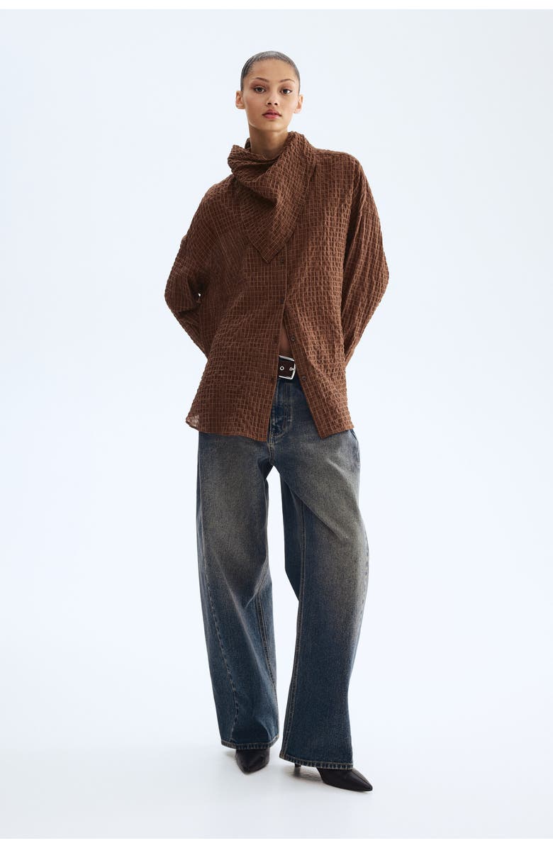 H&M Seersucker shirt with scarf, Alternate, color, Brown