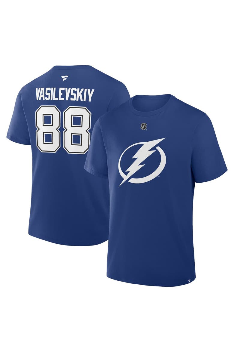 Men's Fanatics Andrei Vasilevskiy Blue Tampa Bay Lightning Authentic Stack Name & Number T-Shirt, Main, color, Blue