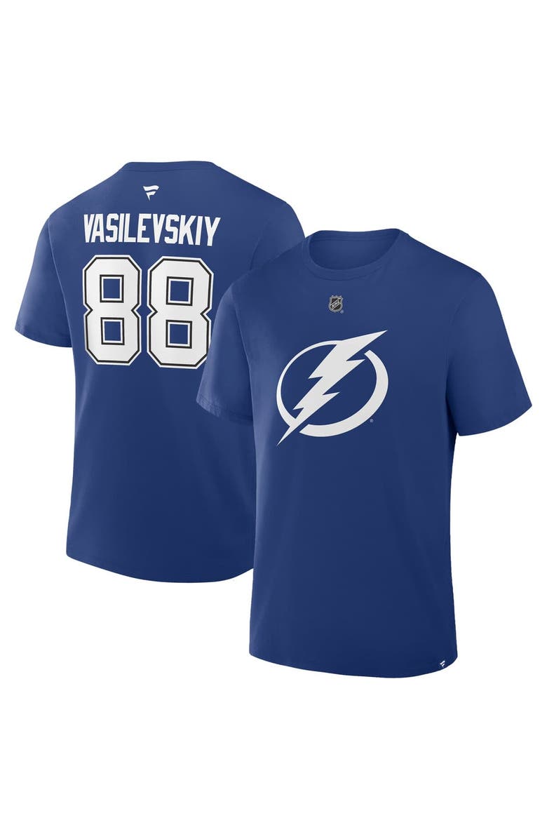 FANATICS Men's Fanatics Andrei Vasilevskiy Blue Tampa Bay Lightning Authentic Stack Name & Number T-Shirt, Main, color, Blue