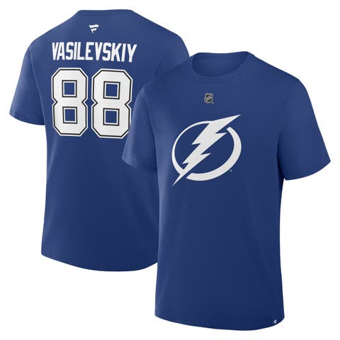Men's Fanatics Andrei Vasilevskiy Blue Tampa Bay Lightning Authentic Stack Name & Number T-Shirt