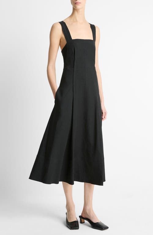 Vince Sleeveless Linen-blend Cami Dress In Black