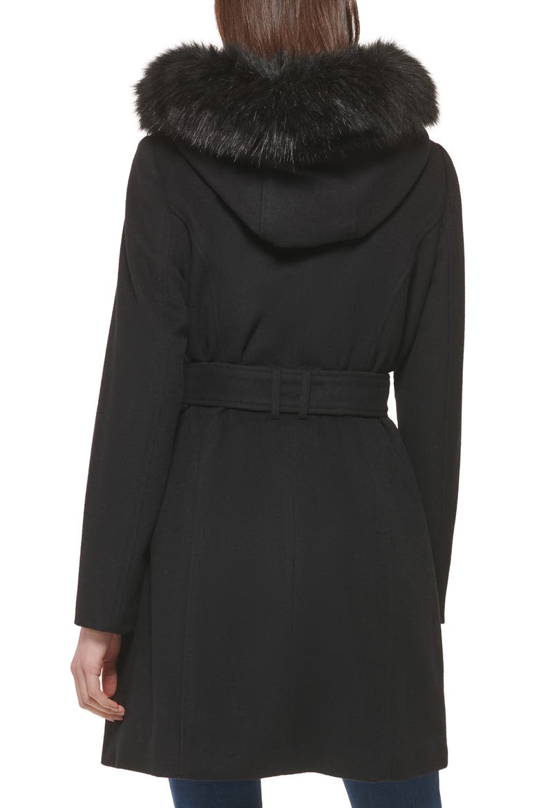 Faux Fur Trim Wool Blend Jacket, Alternate, color, BLACK