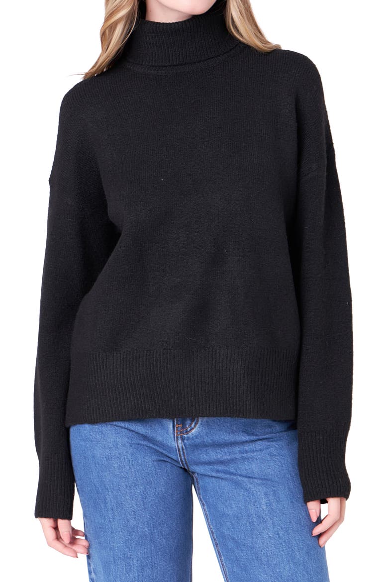Notch Hem Turtleneck Sweater, Alternate, color, BLACK