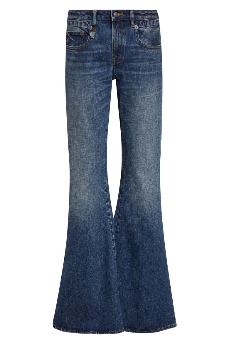 Overflow Boyfriend Flare Jeans, Alternate, color, MIRE BLUE STRETCH