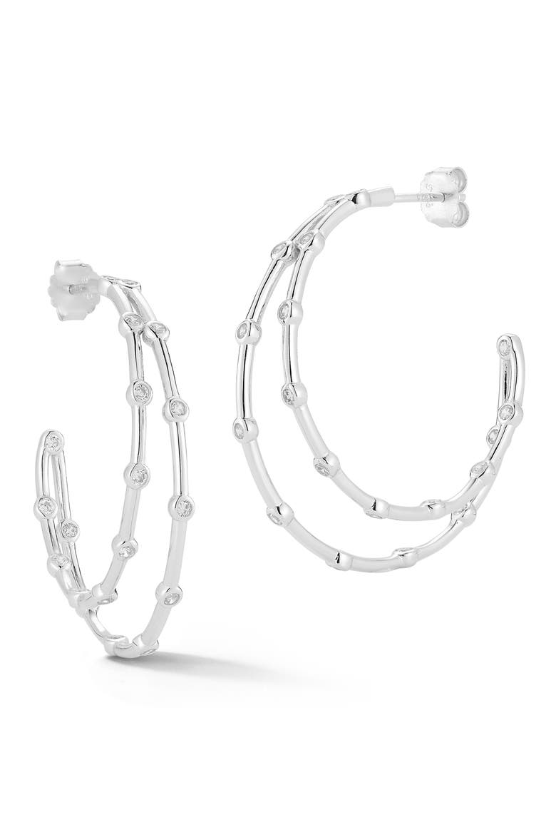 Cubic Zirconia Double Hoop Earrings, Main, color, SILVER