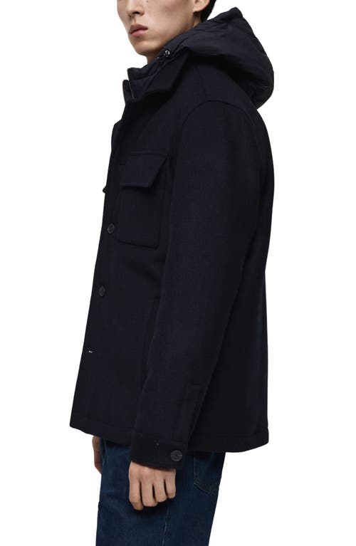Mango Wool Blend Coat With Removable Hood In Dark Navy