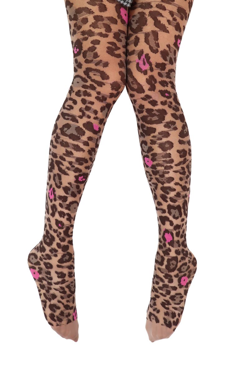 Pink Pop Leopard Sheer Tights, Alternate, color, BROWN/ PINK
