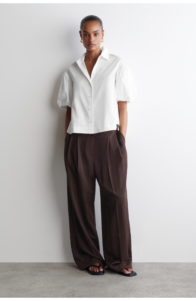 COS Puff-Sleeve Cotton Shirt, Alternate, color, White