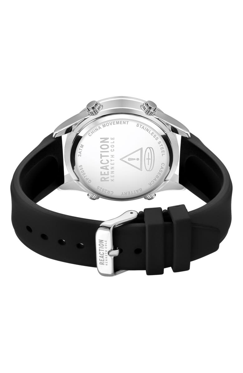 Kenneth Cole Reaction Silicone Strap Digital Watch, 47mm, Alternate, color, Black