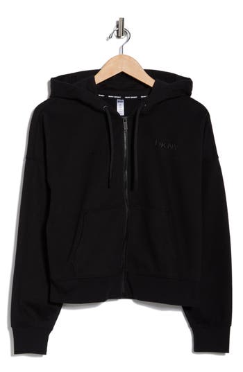 Dkny Logo Full Zip Hoodie In Black