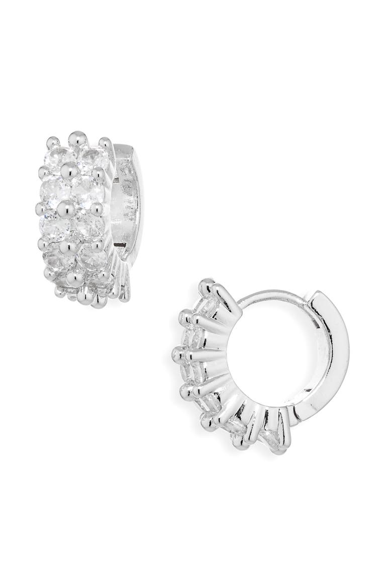 Double Row Huggie Hoop Earrings, Main, color, CLEAR- SILVER