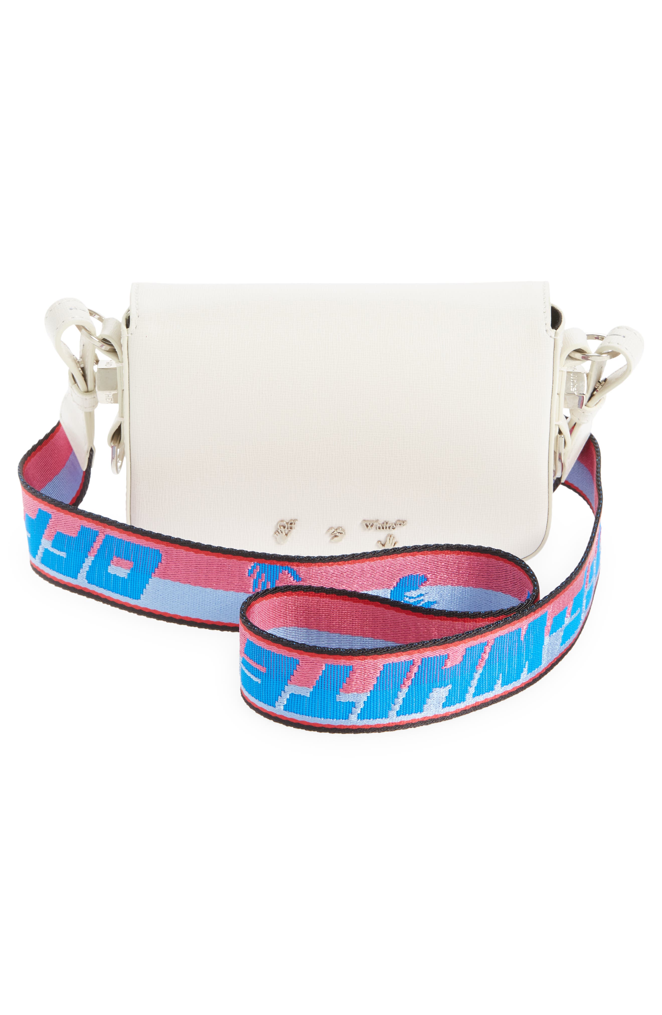 Off-White Mini Diagonal Stripe Saffiano Leather Flap Bag, Alternate, color, 