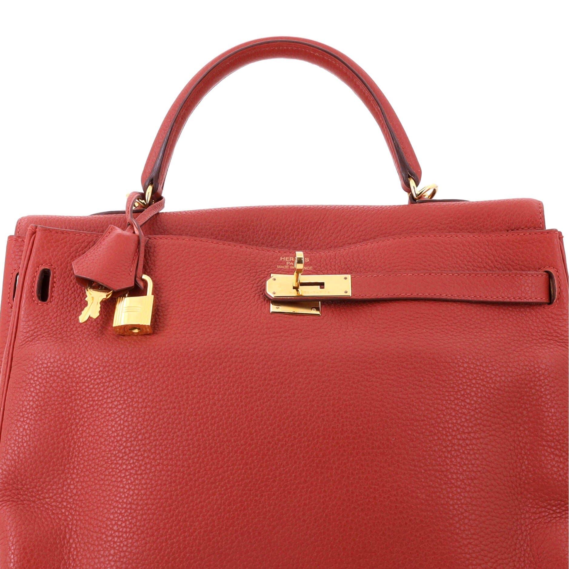 Pre-Owned Hermes Kelly Handbag Brown Clemence with Gold Hardware 35, Alternate, color, Sienne