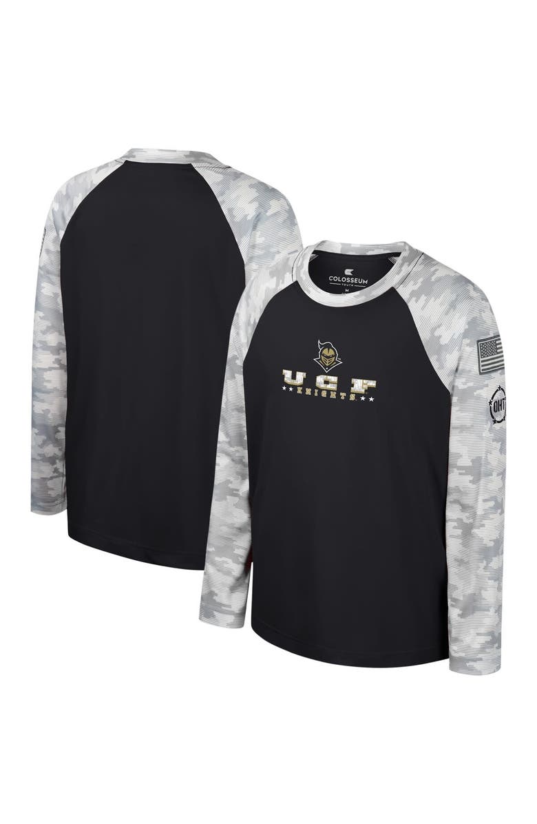 COLOSSEUM Youth Colosseum Black/Camo UCF Knights OHT Military Appreciation Dark Star Raglan Long Sleeve T-Shirt, Alternate, color,