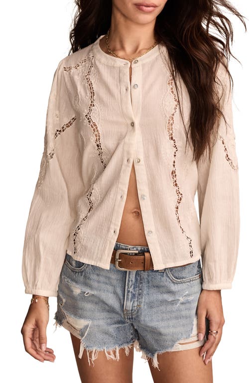 Lucky Brand Embroidered Front Button Top In Bright White