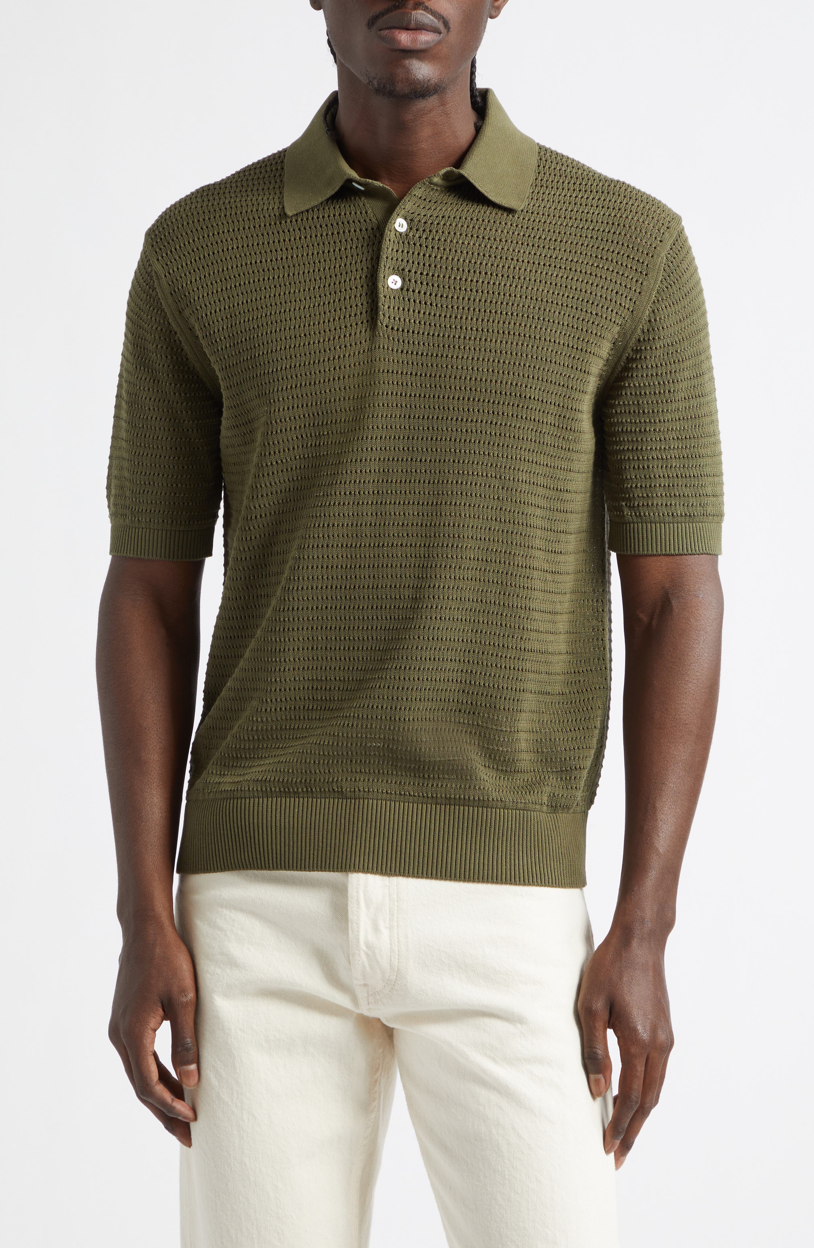 Cotton Mesh Polo Sweater