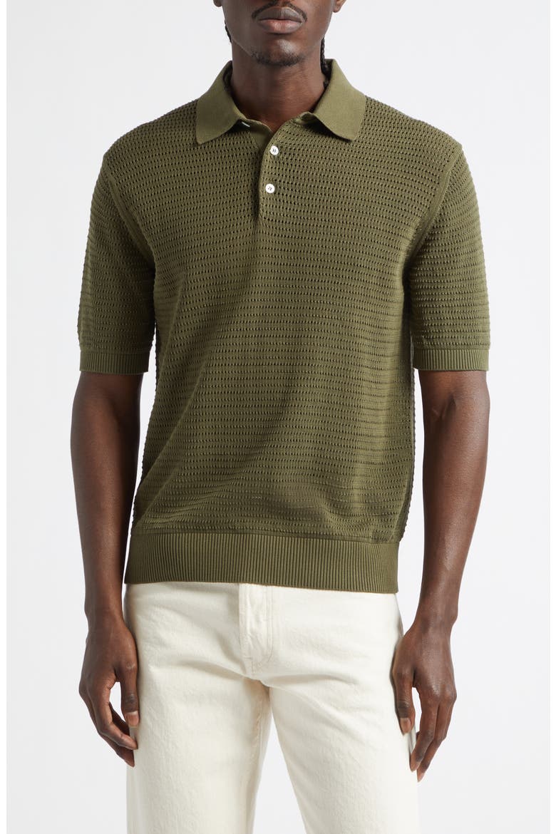Cotton Mesh Polo Sweater, Main, color, OLIVE