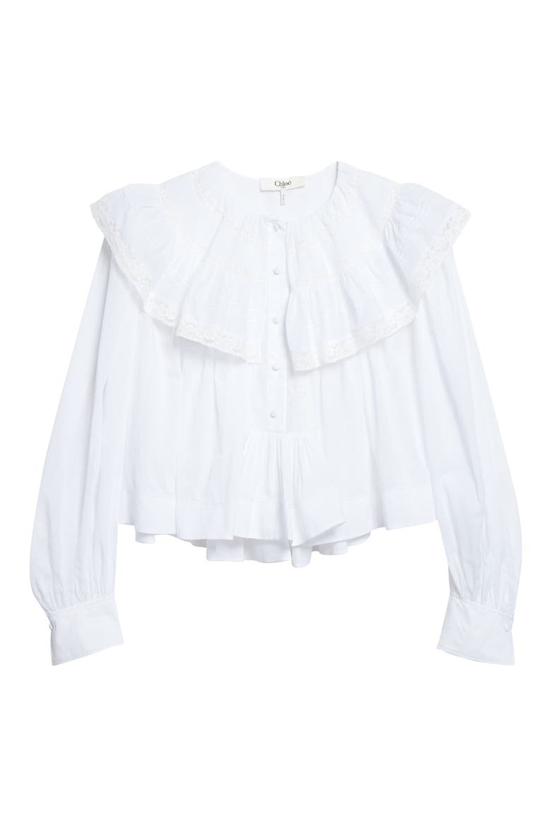 Lace Trim Cotton Pullover Shirt, Alternate, color, ICONIC MILK