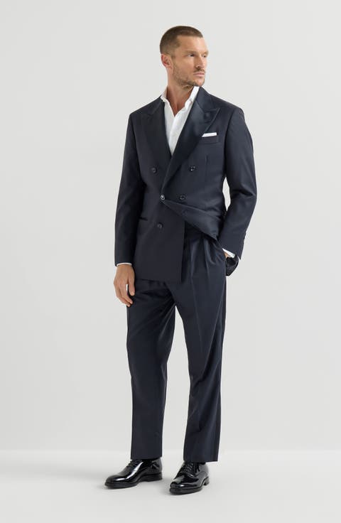 Lightweight Virgin Wool And Silk Twill Tuxedo With One-and-a-half Breasted Jacket With Peak Lapels