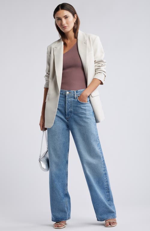 Open Edit Luxe Sculpt Rib One-shoulder Top In Purple Taupe