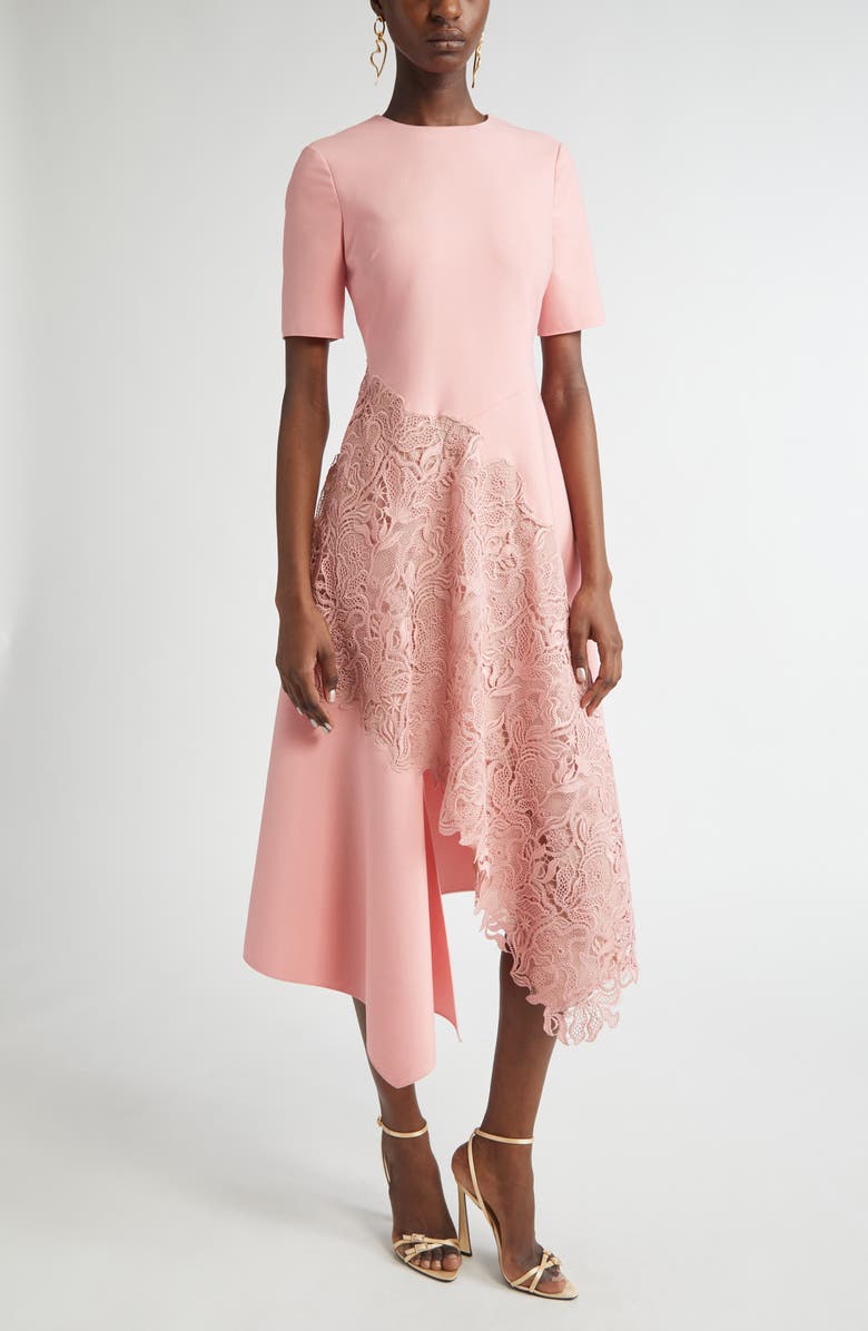 Oscar de la Renta Bellflower Guipure Lace & Stretch Virgin Wool Blend Midi Dress, Main, color, 