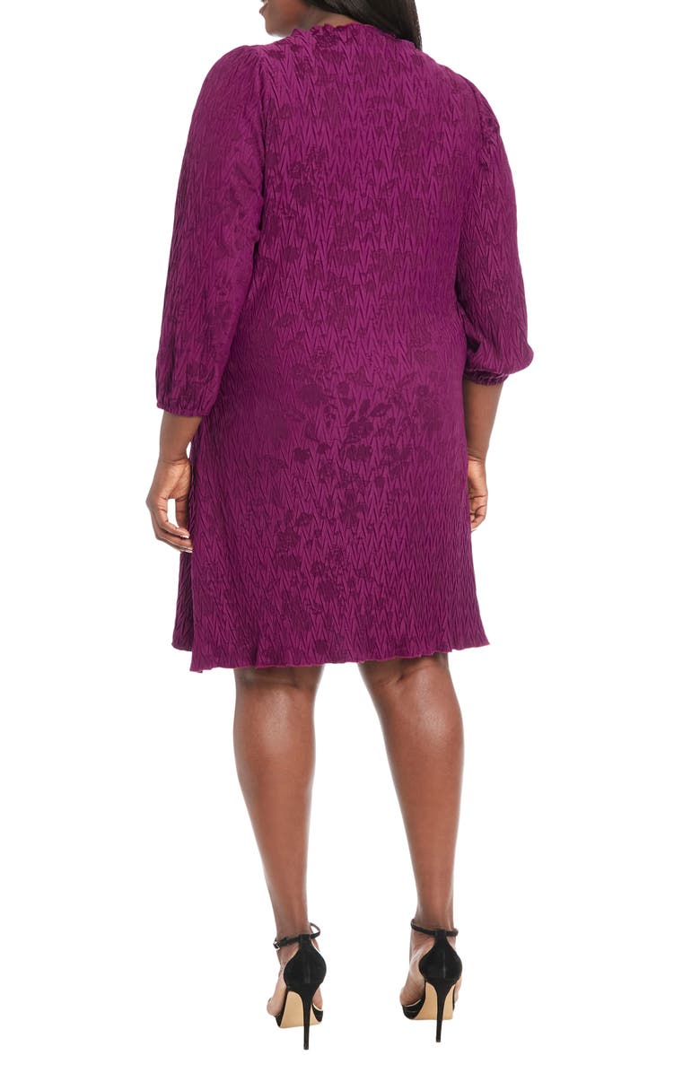 London Times Floral Jacquard Balloon Sleeve Shift Dress, Alternate, color, Plum