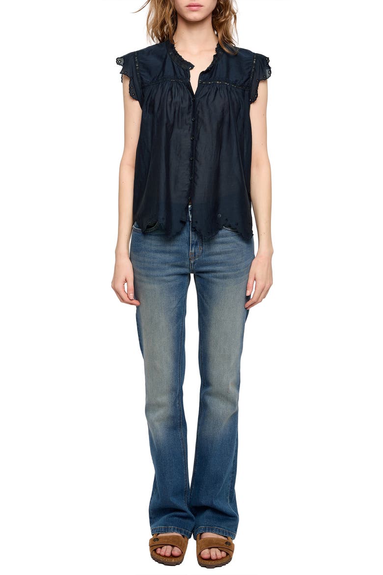 Tika Lace Trim Flutter Sleeve Top, Alternate, color, ENCORE