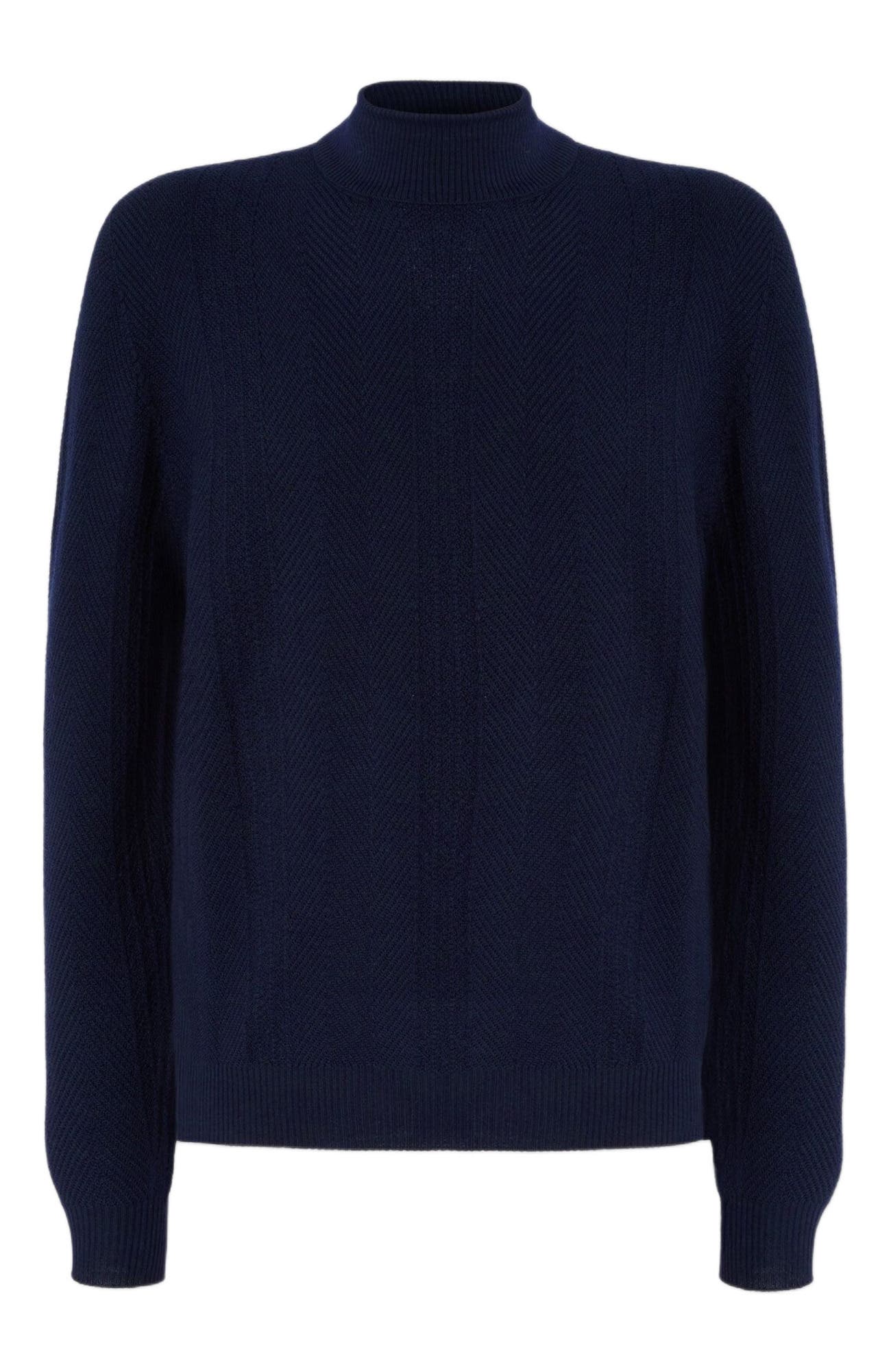 High-neck Sweater With Tone-on-tone Chevron Pattern - image 4