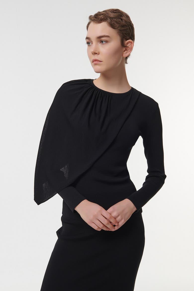 Knitted Top with Scarf Detail, Alternate, color, Black