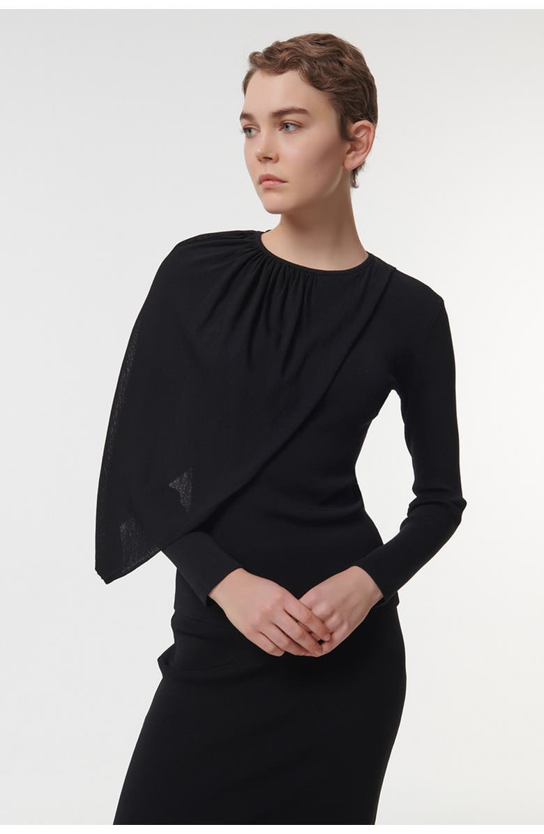 Leem Knitted Top with Scarf Detail, Alternate, color, Black