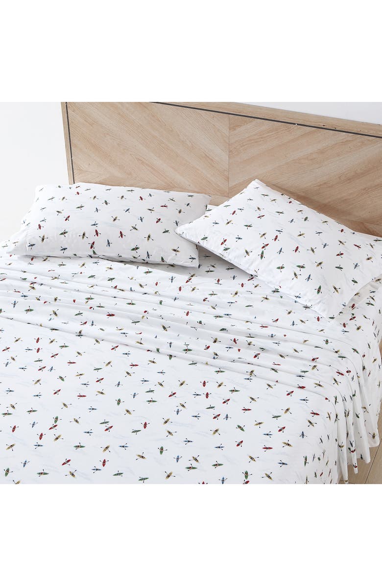 Eddie Bauer Kayaks Queen Cotton Percale Sheet Set, Alternate, color, White