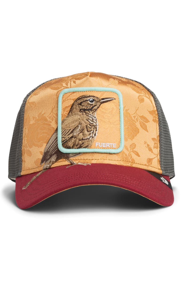 Goorin Bros. Costa Rica Thrush Patch Snapback Trucker Hat, Alternate, color, Amber