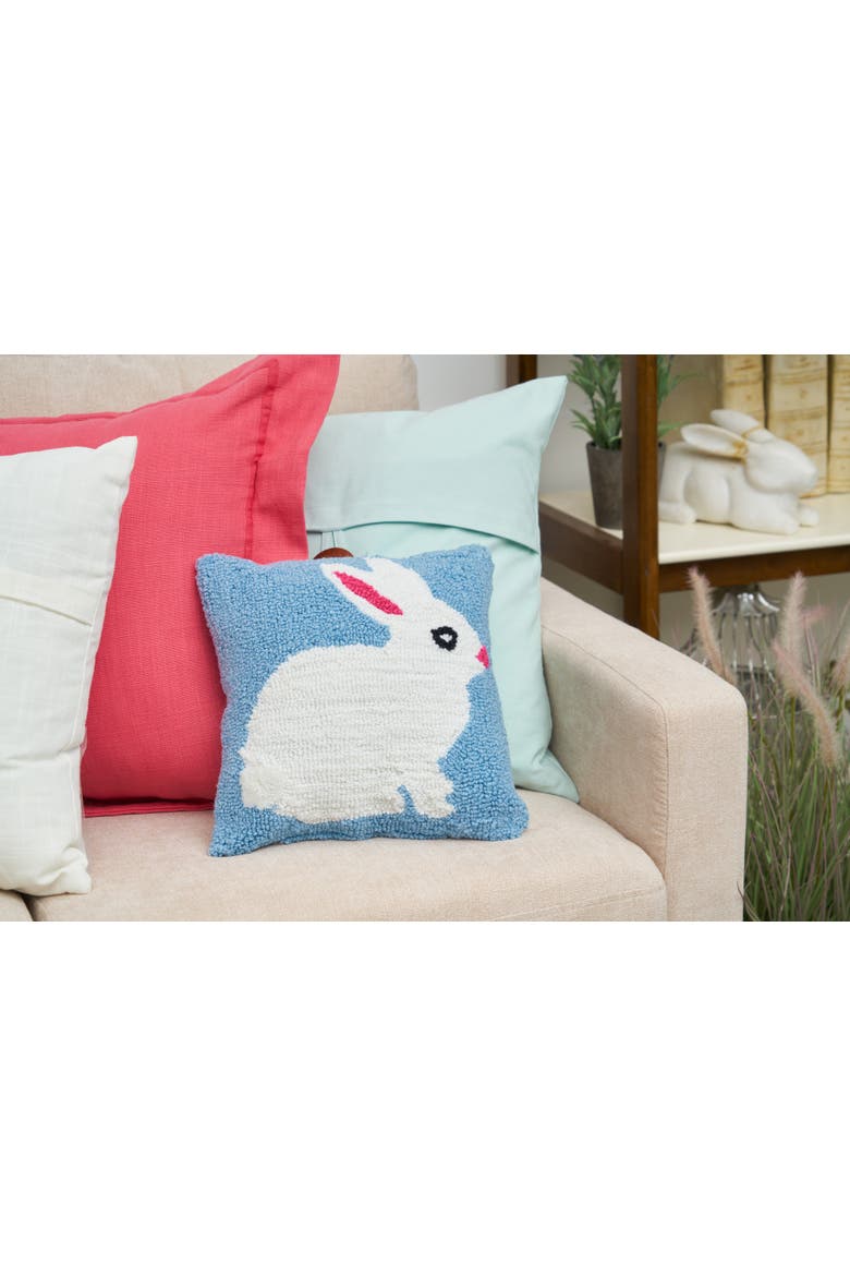 Easter Bunny Hooked Blue Mini Accent Pillow 12" x 12", Alternate, color, White