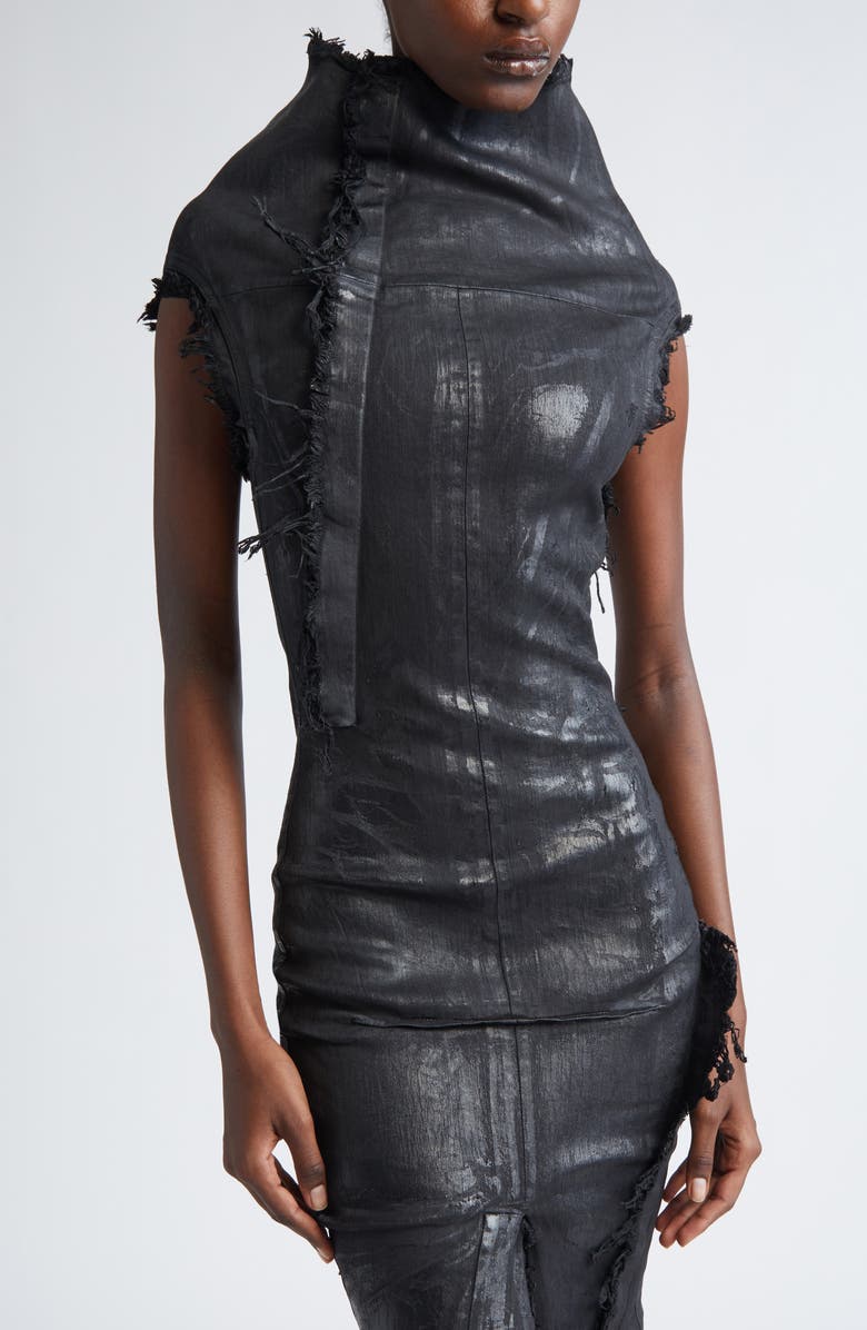 Rick Owens Concordians Etna Megacrust Denim Dress, Alternate, color, Black