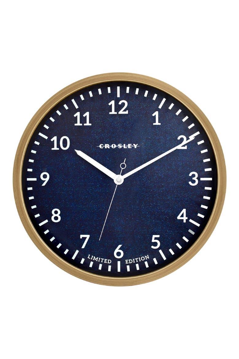 Oak Finish & Denim Analog Wall Clock, Main, color, BROWN AND BLUE