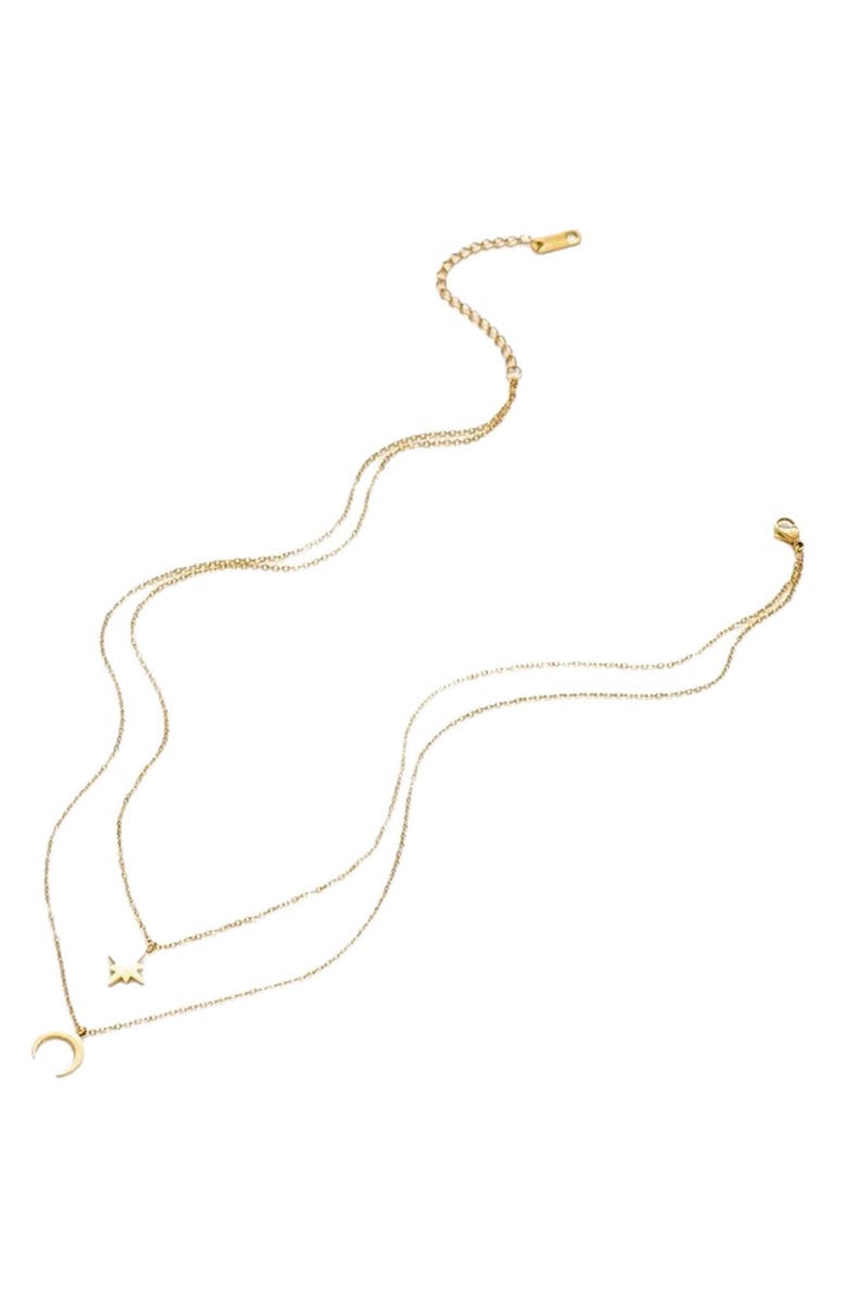 Hollywood Sensation Moon and Star Layered Necklace, Alternate, color, Gold