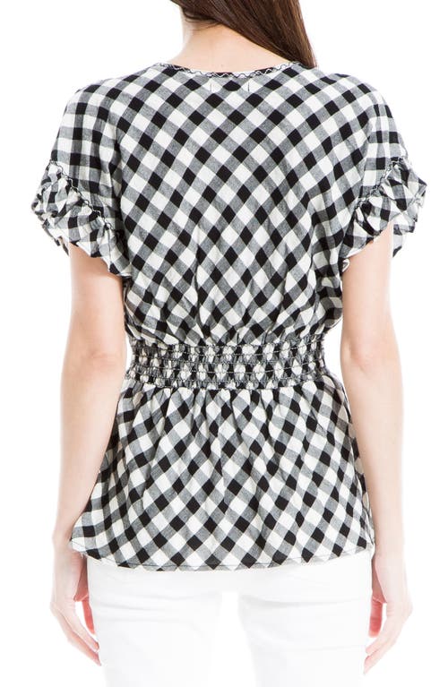 Max Studio Gingham Smocked Waist Flutter Blouse In Multi