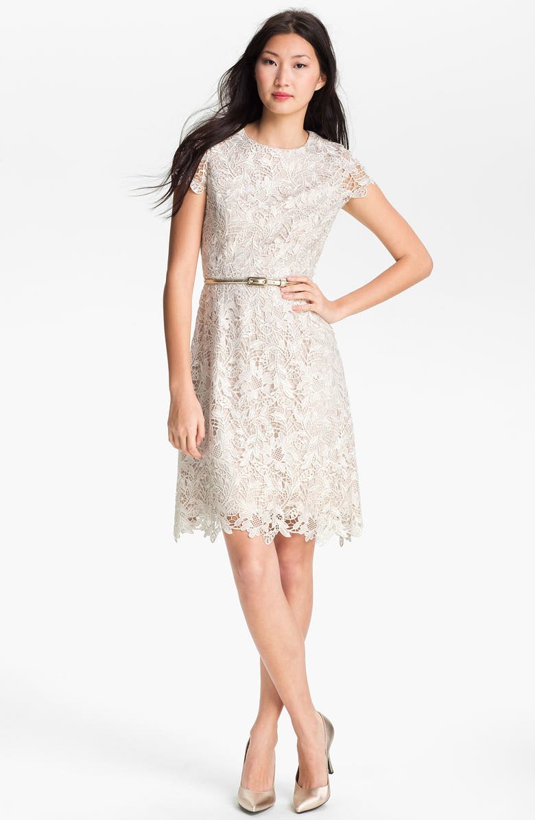 Eliza J Belted Lace Dress, Main, color, 