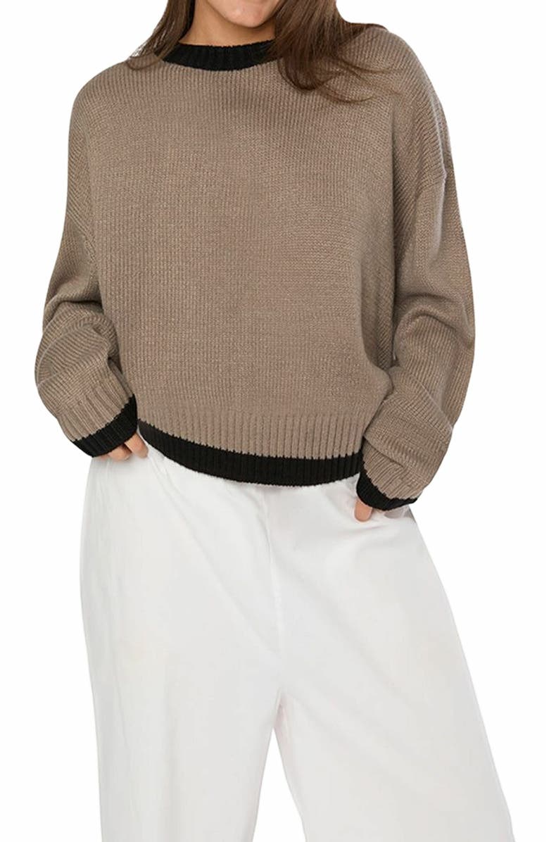 WeWoreWhat Oversized Crew Neck Sweater, Alternate, color, Stone/Black