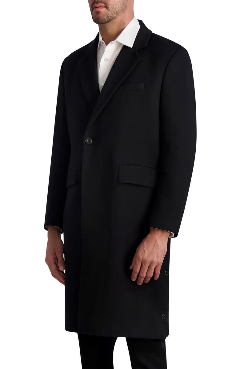 Karl Lagerfeld Paris White Label One Button Notched Lapel Topcoat, Alternate, color, Black