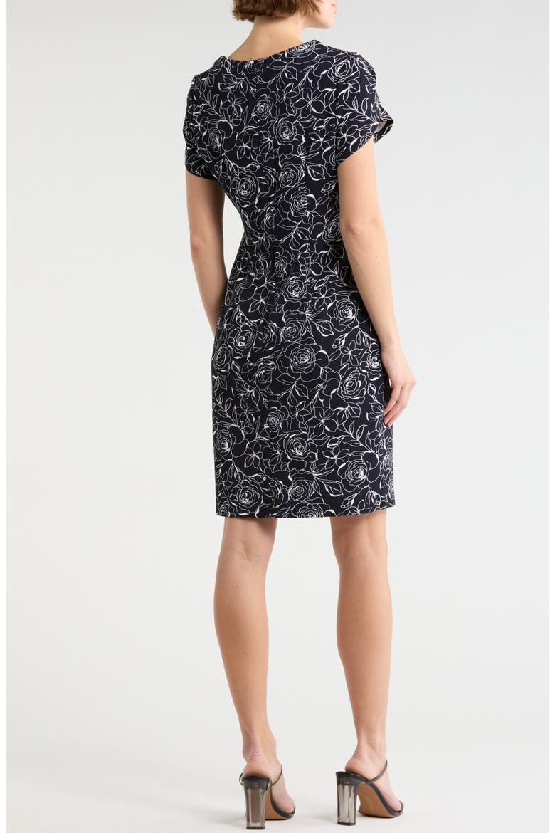 Floral Tulip Sleeve Sheath Dress, Alternate, color, NAVY