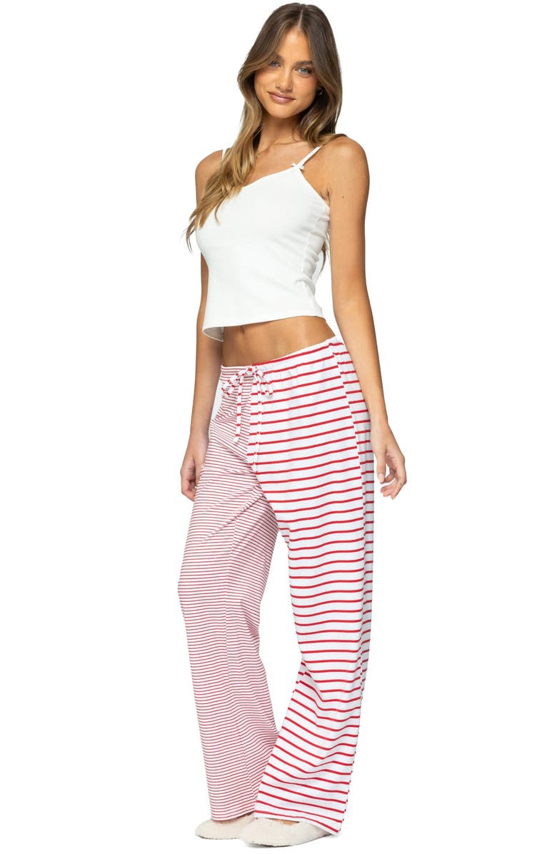 EDIKTED Laken Mixed Stripe Stretch Cotton Drawstring Pants, Alternate, color, Red Mix
