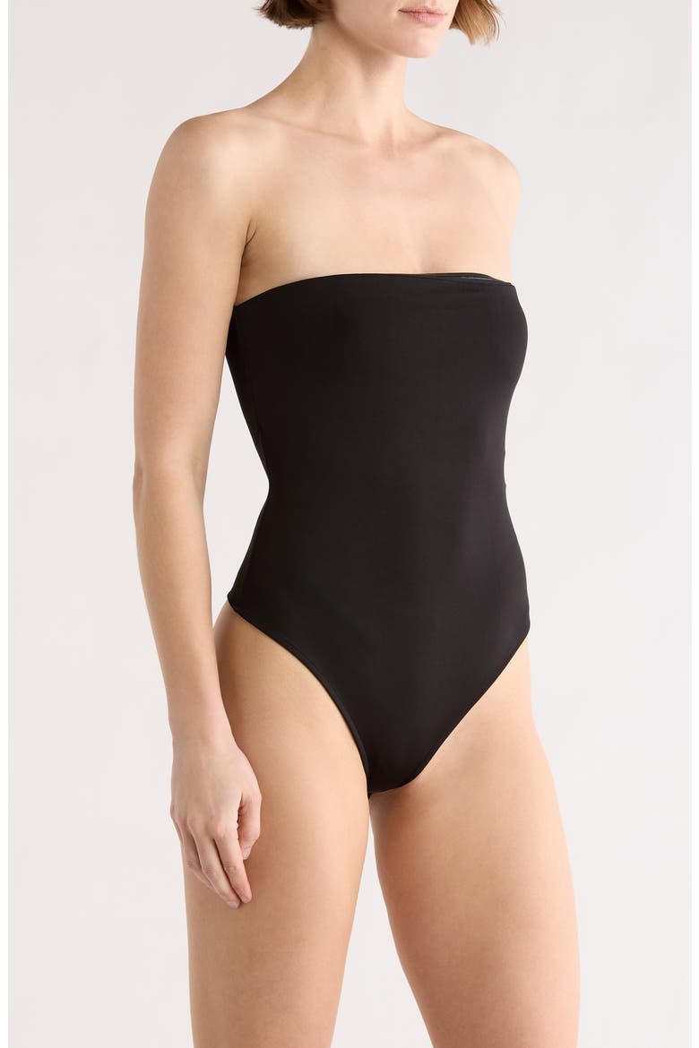 Bandeau Strapless Bodysuit, Alternate, color, BLACK