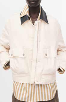 MANGO Faux Leather Collar Denim Jacket