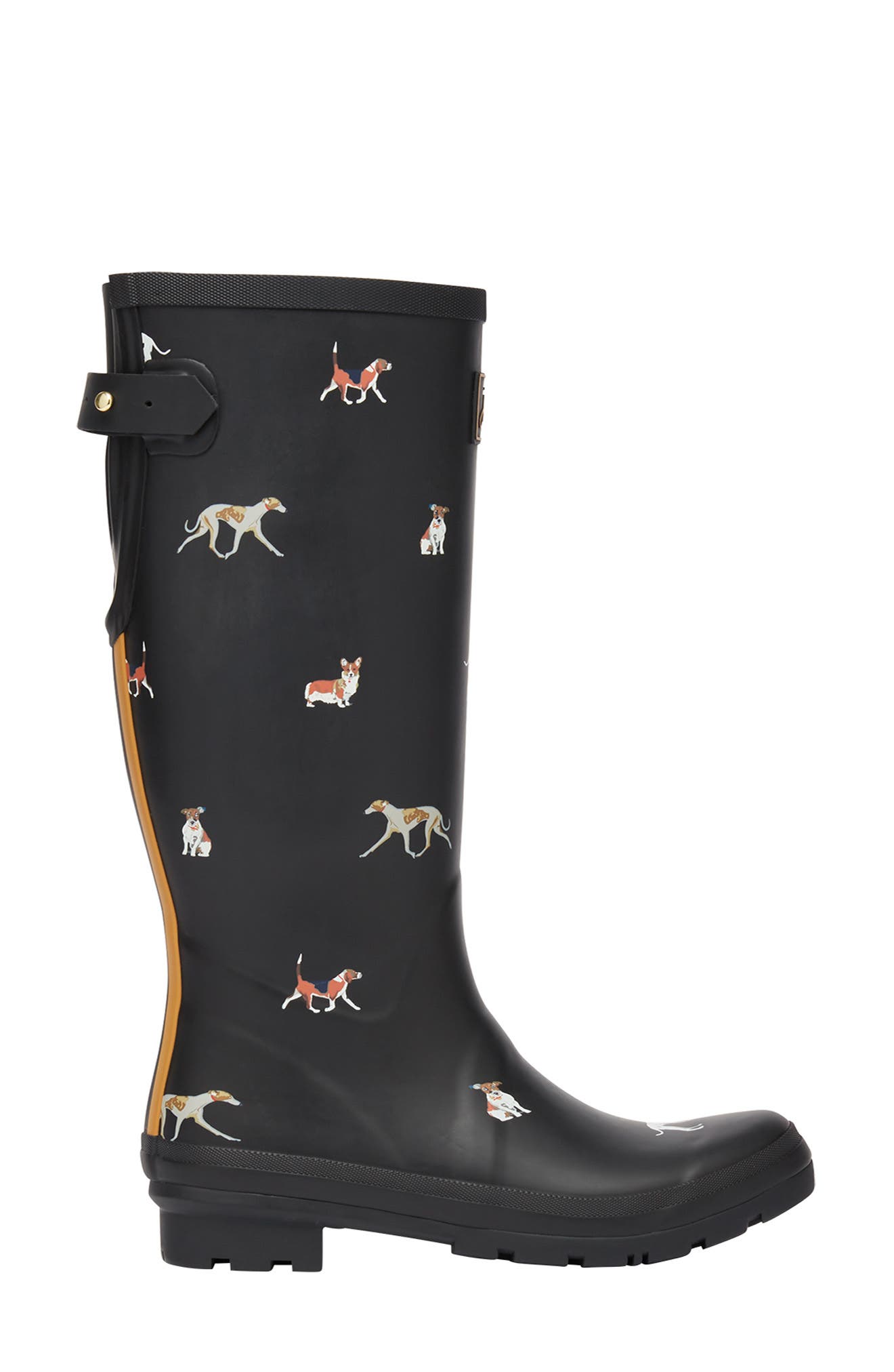 Welly Print Waterproof Rain Boot, Alternate, color, BLACK DOG