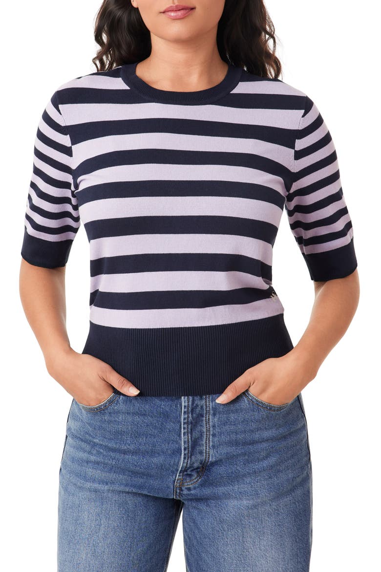Crewneck Short Sleeve Sweater, Main, color, SKY CAPTAIN/ LAVENDER STRIPE