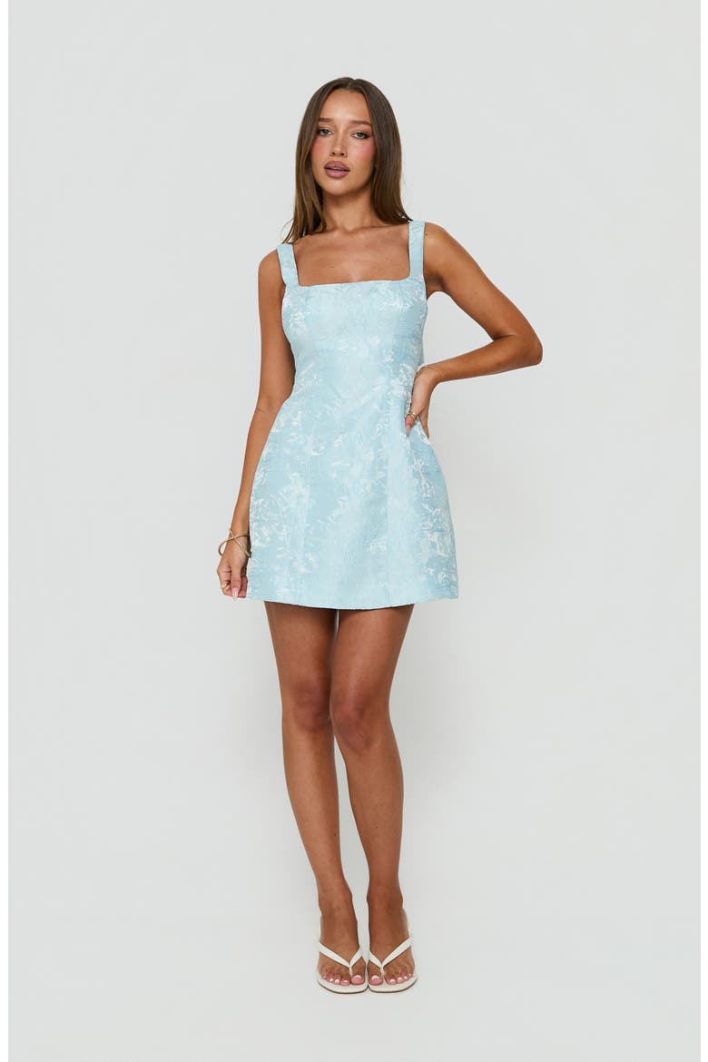 Asterie Floral Jacquard Bow Back Minidress, Alternate, color, BLUE